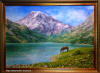 38 картина маслом горный пейзаж лошадь пьет из озера воду художник Салават Гильманшин