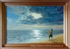 48 картина маслом море солнце прбивается сквозь облака мужчина стоящий на берегу управляет радиоуправляемым вертолетом художник Салават Гильманшин